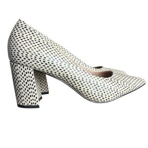Chelsea & Violet "Maria" Cream & Black Spotted Block Heel Womens Size 8.5
